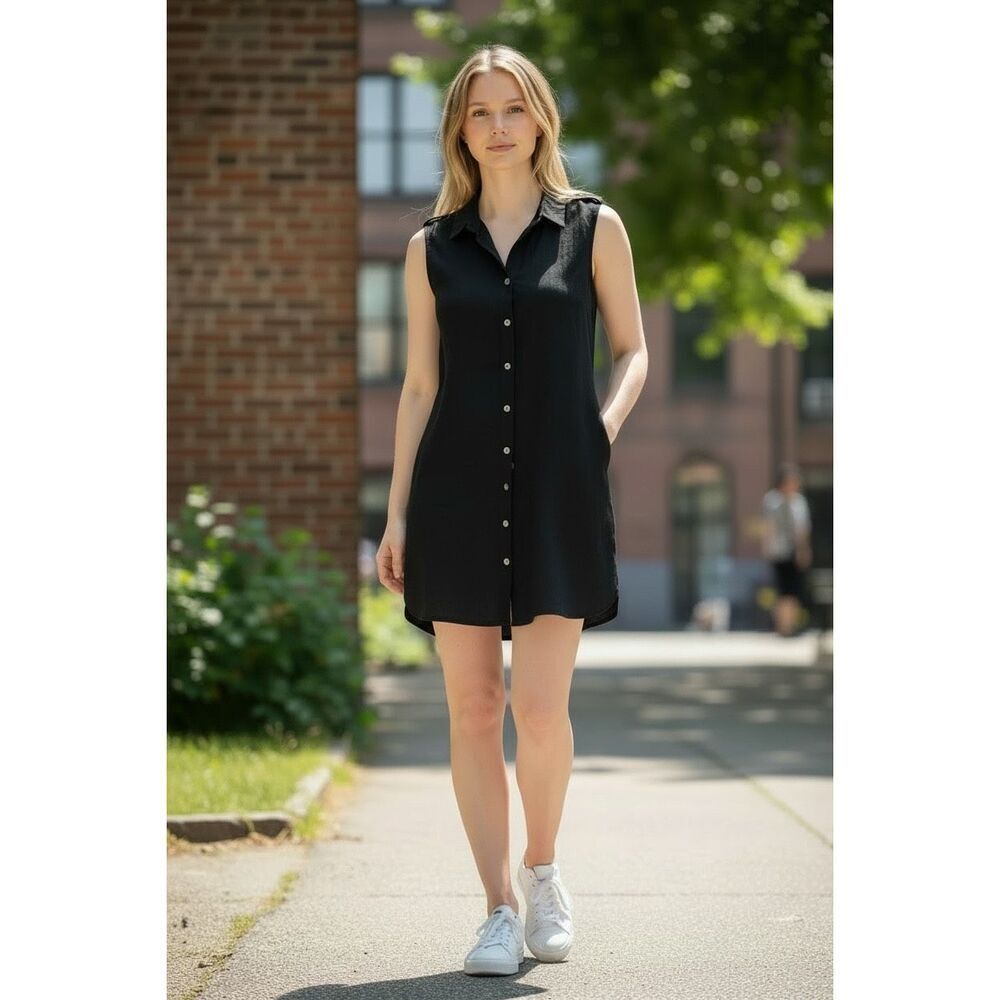 Andrew Marc New York Button down Collar Shirt Dress size 10 black